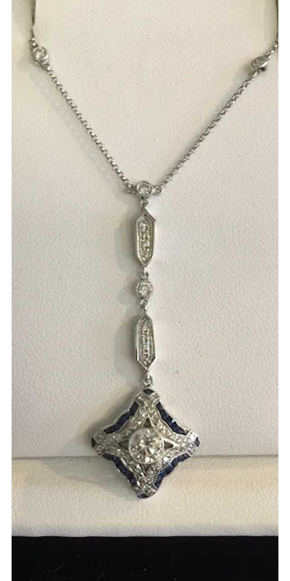 18k White Gold Diamond and Sapphire Necklace - image 10