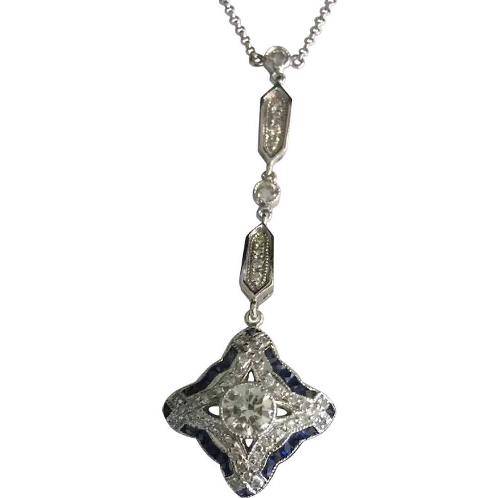 18k White Gold Diamond and Sapphire Necklace - image 1