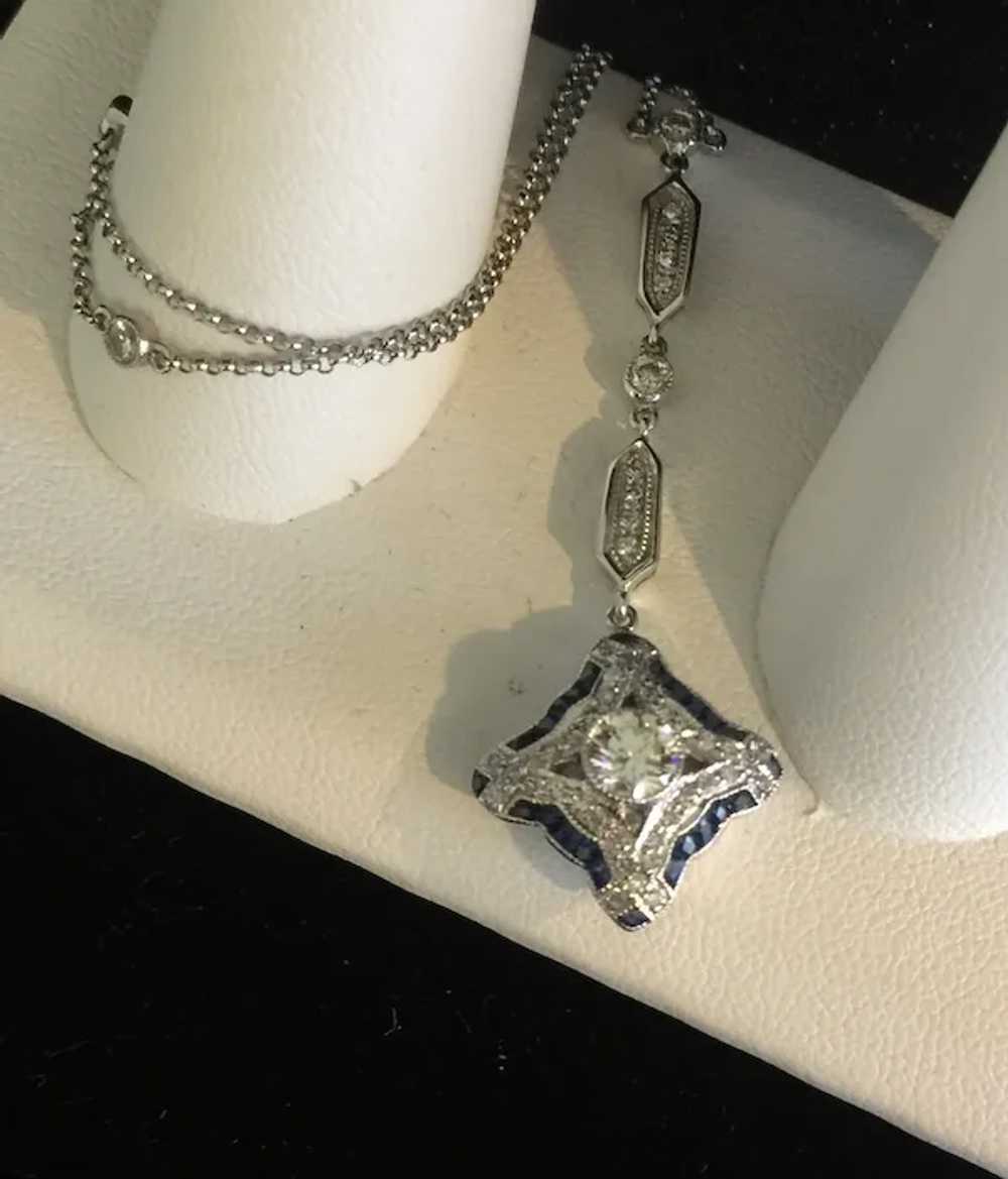 18k White Gold Diamond and Sapphire Necklace - image 2