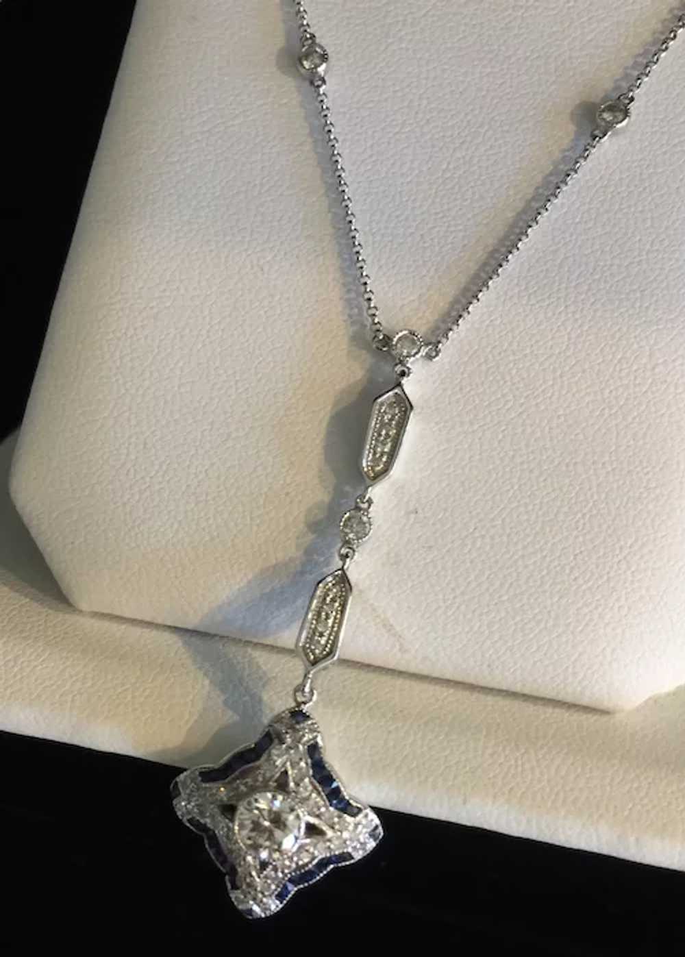 18k White Gold Diamond and Sapphire Necklace - image 4