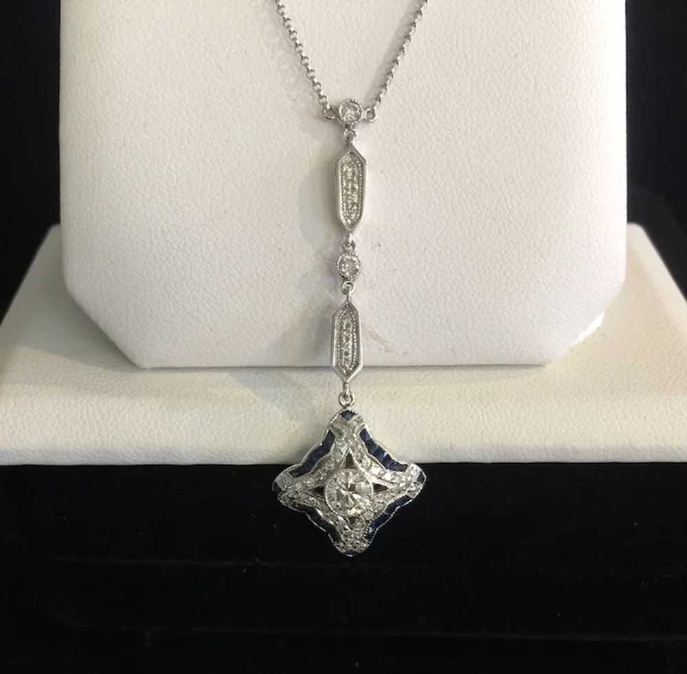 18k White Gold Diamond and Sapphire Necklace - image 5