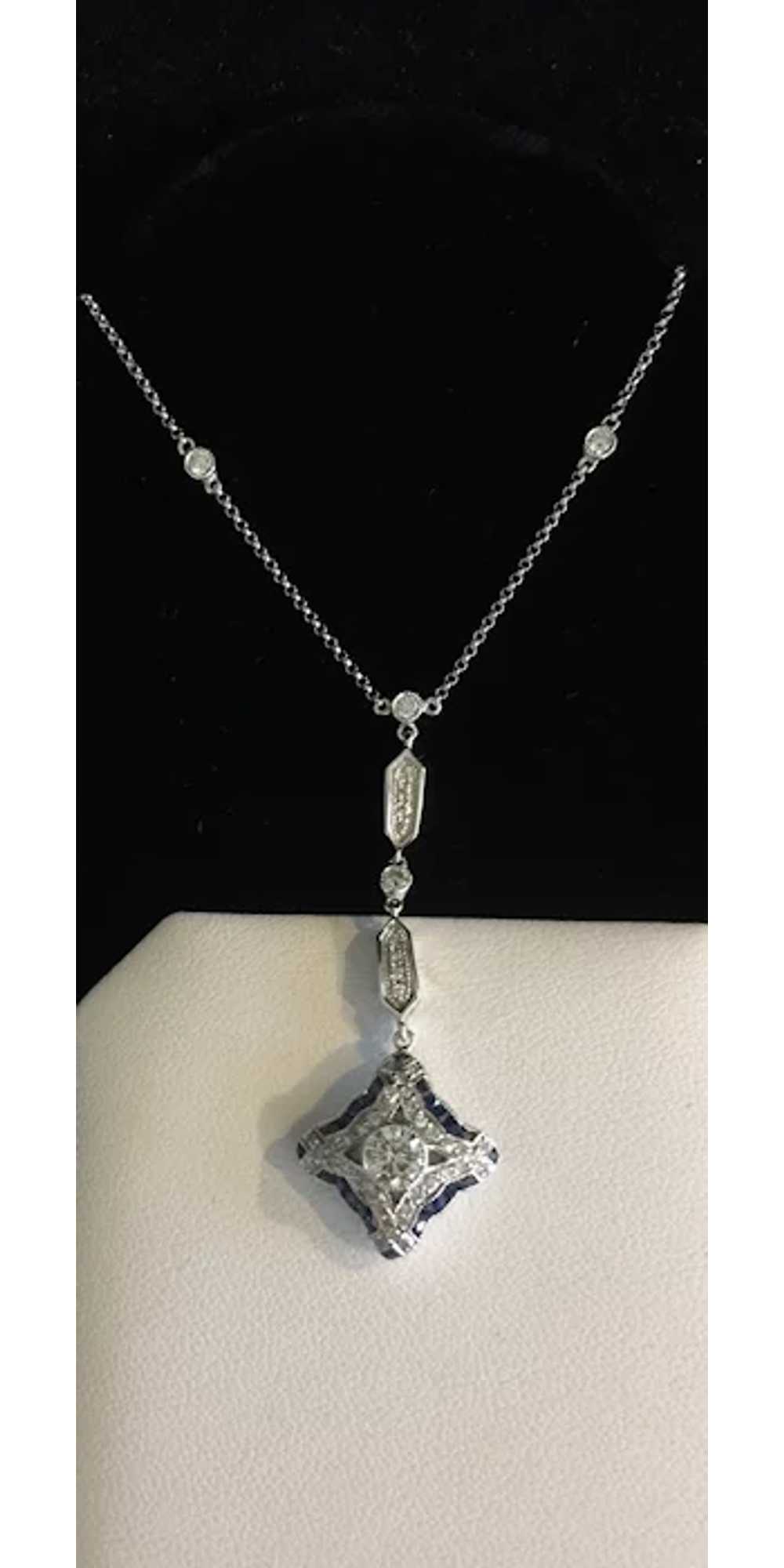 18k White Gold Diamond and Sapphire Necklace - image 8