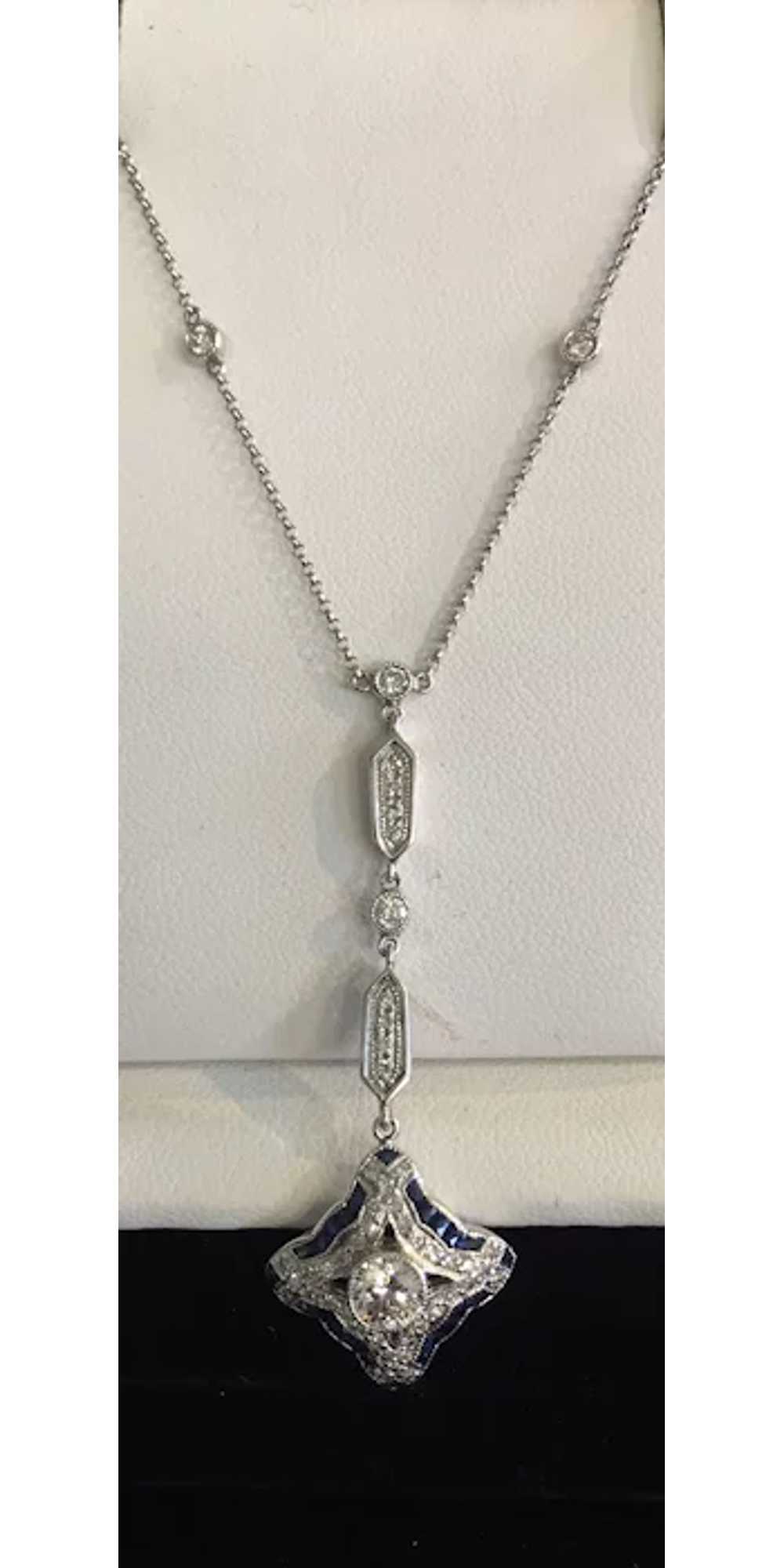 18k White Gold Diamond and Sapphire Necklace - image 9