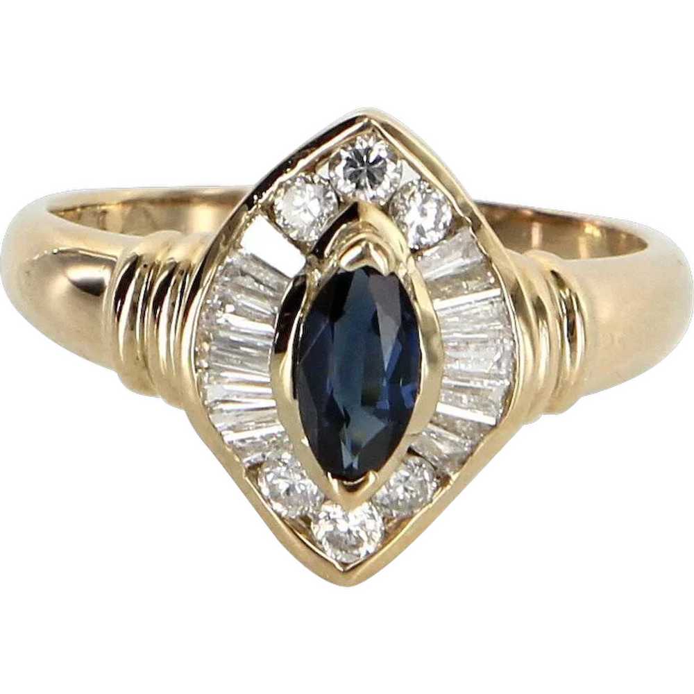 Sapphire Diamond Cocktail Ring Vintage 14 Karat Y… - image 1