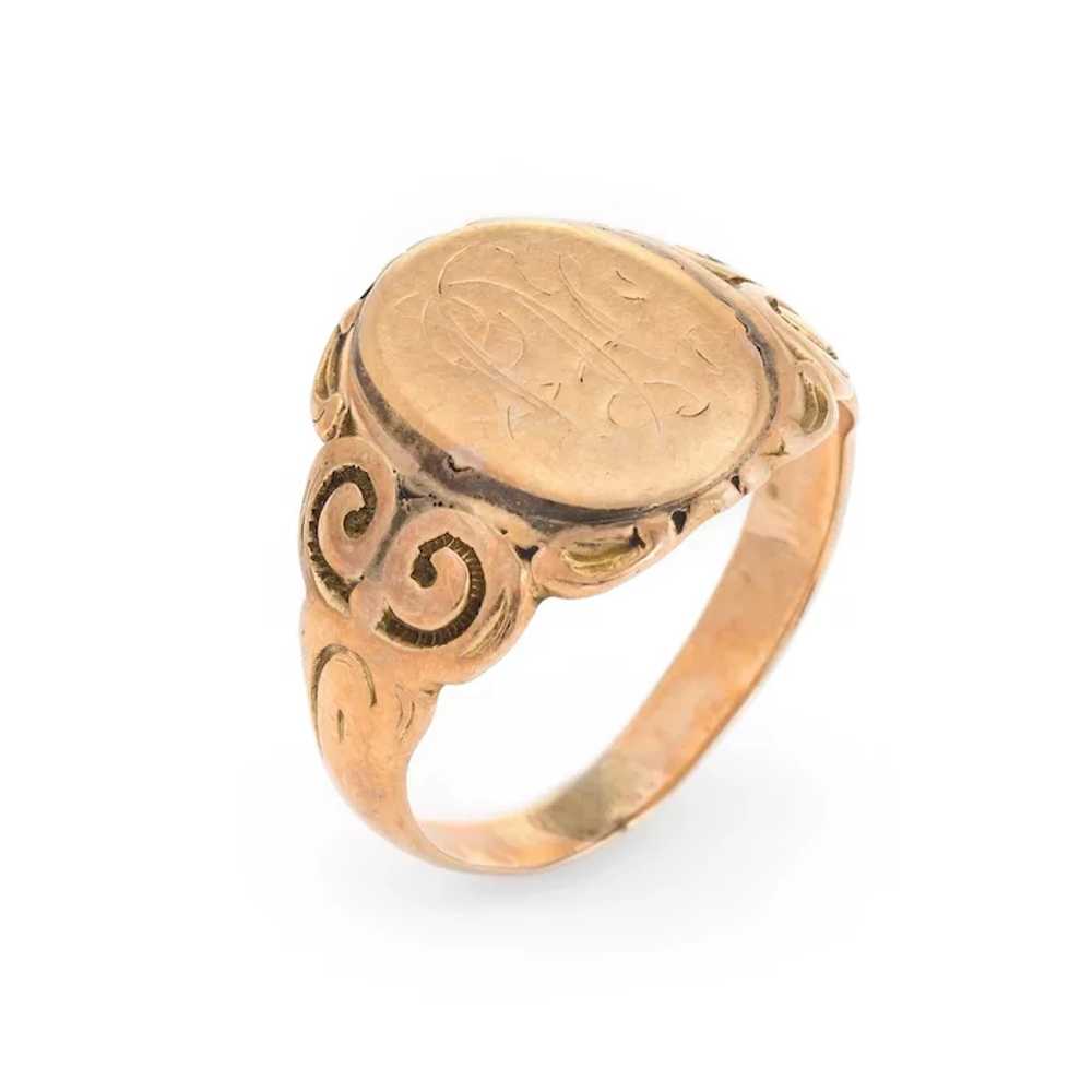 Antique Victorian Signet Ring 10 Karat Rose Gold … - image 2