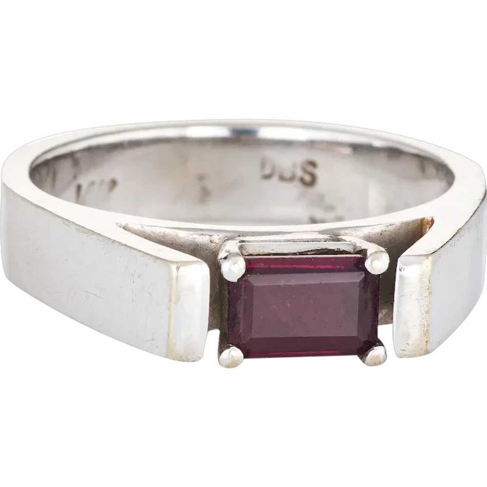 Vintage 70s Rhodolite Garnet Ring 14 Karat White … - image 1