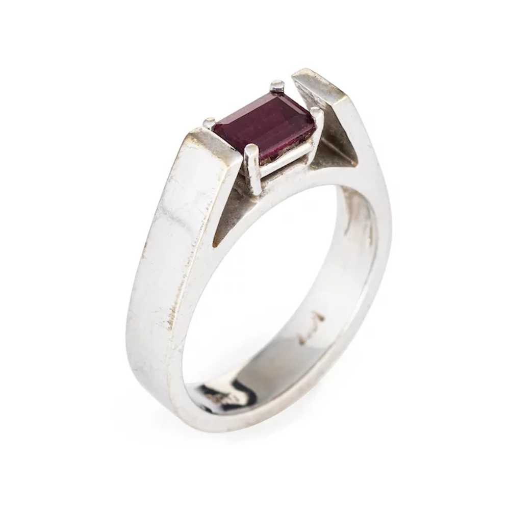 Vintage 70s Rhodolite Garnet Ring 14 Karat White … - image 2