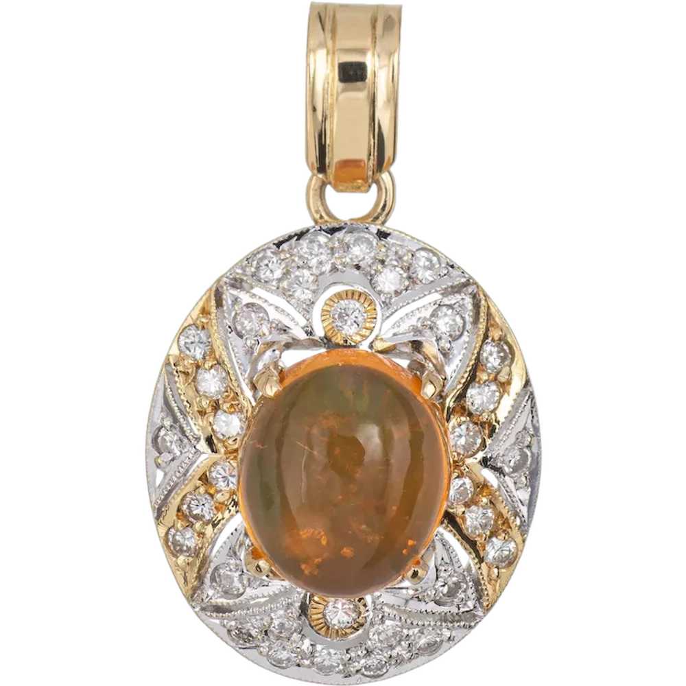 Mexican Fire Opal Diamond Pendant Vintage 14 Kara… - image 1