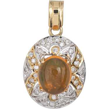 Mexican Fire Opal Diamond Pendant Vintage 14 Kara… - image 1
