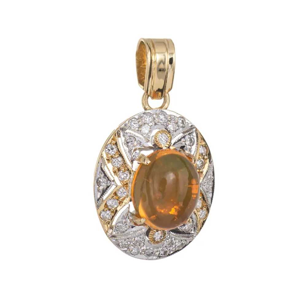 Mexican Fire Opal Diamond Pendant Vintage 14 Kara… - image 2