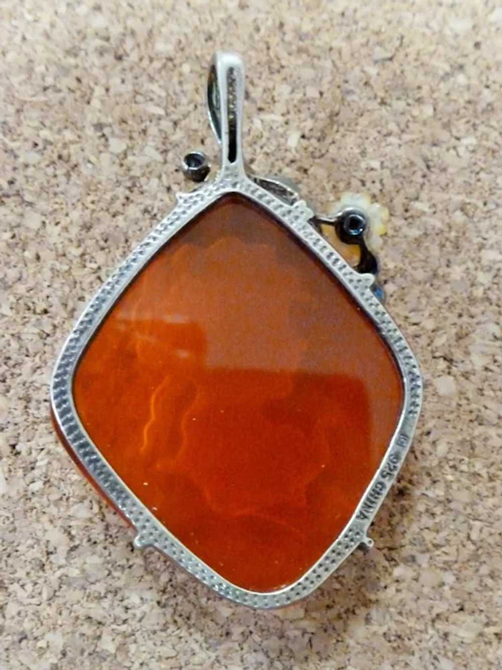 STERLING Carved Glass and Carnelian Tigers Eye Ca… - image 3