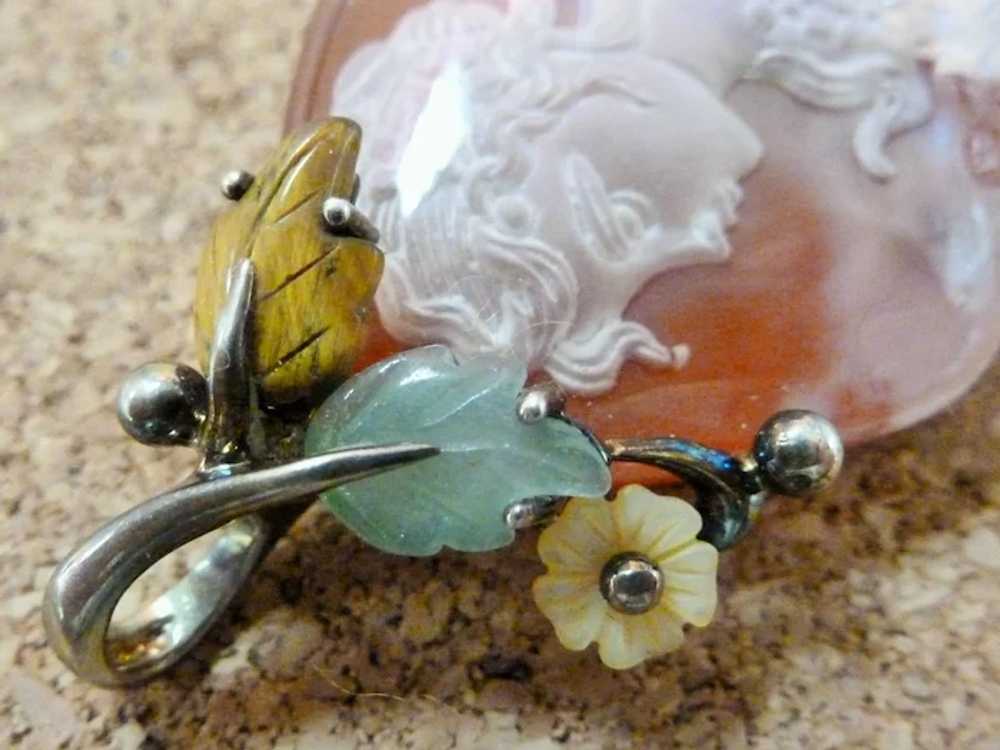 STERLING Carved Glass and Carnelian Tigers Eye Ca… - image 4