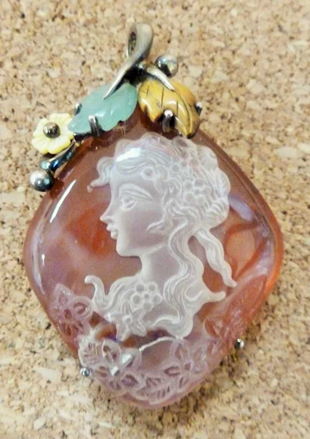 STERLING Carved Glass and Carnelian Tigers Eye Ca… - image 6