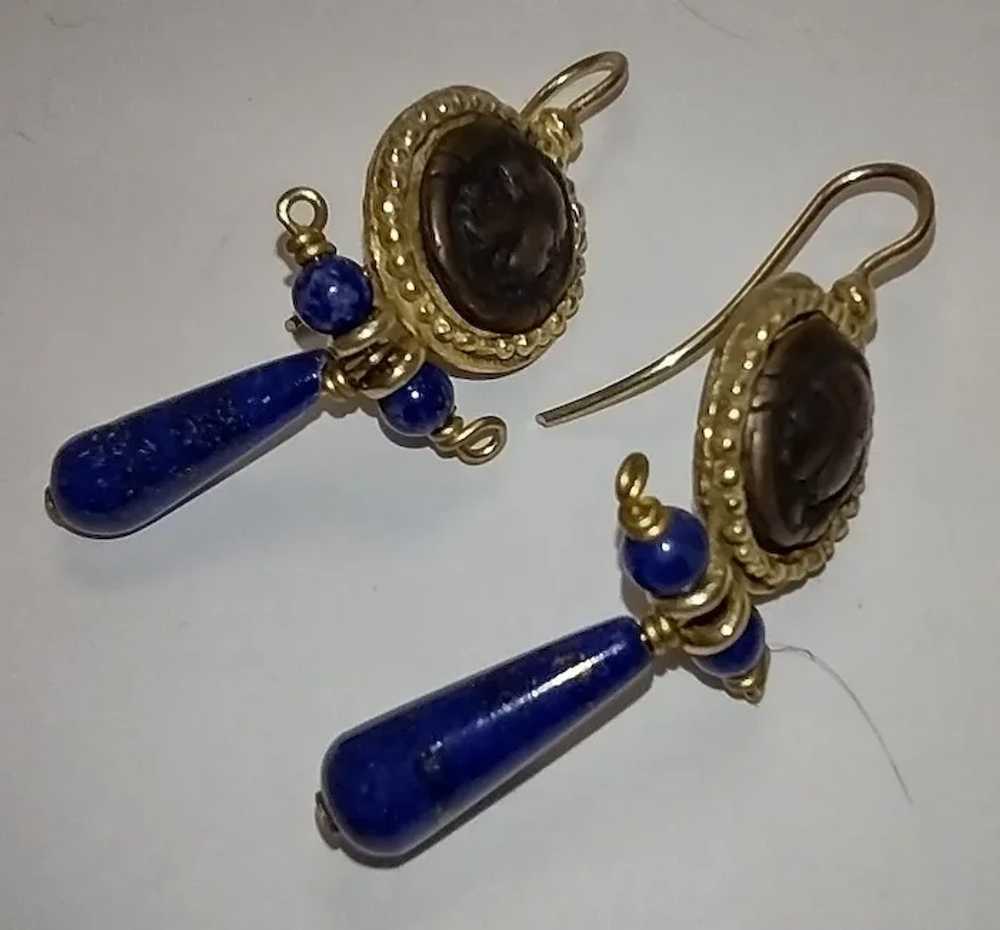 Egyptian Revival Lapis Hanging Earrings - image 3