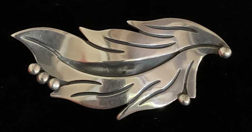 Maricela Sterling Deco-Style Leaf Brooch - image 2