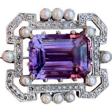 Artisan-Designed Diamond & Large Amethyst Stateme… - image 1