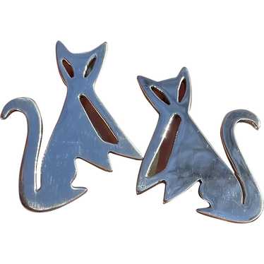 Vintage Mexican Sterling Rare Modernist Cat Earrin