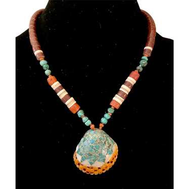 Artisan/ Kewa Pueblo Inlaid Shell Necklace with T… - image 1