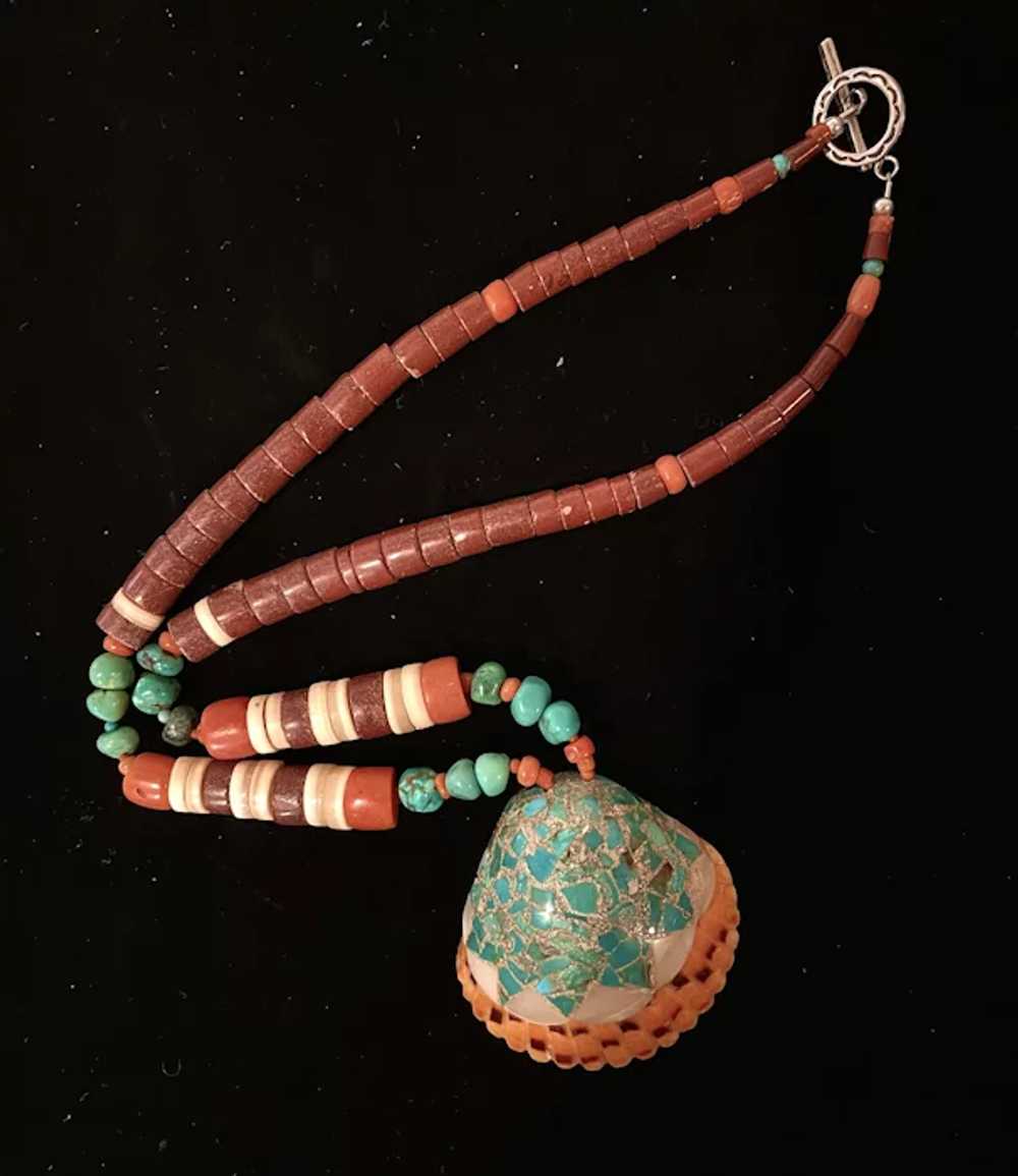 Artisan/ Kewa Pueblo Inlaid Shell Necklace with T… - image 9