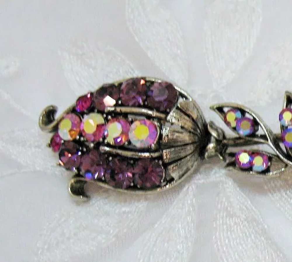 Signed Coro Pegasus Vintage Grape Rhinestone Flow… - image 3