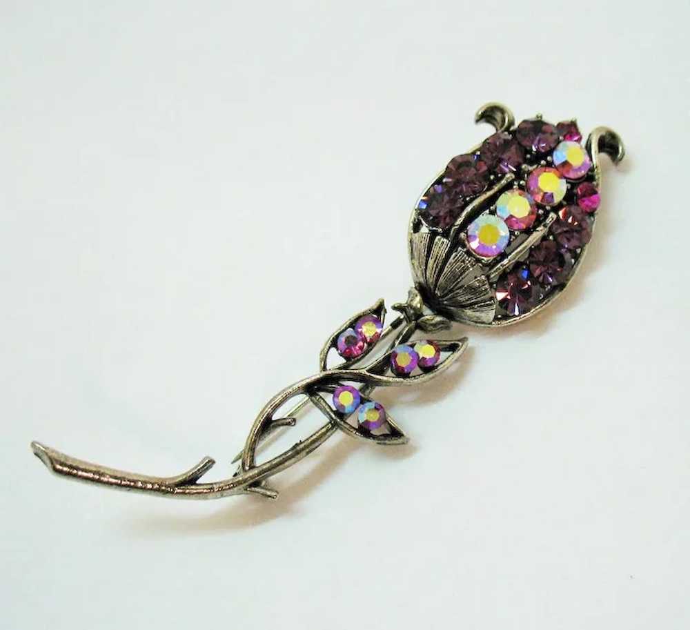 Signed Coro Pegasus Vintage Grape Rhinestone Flow… - image 4