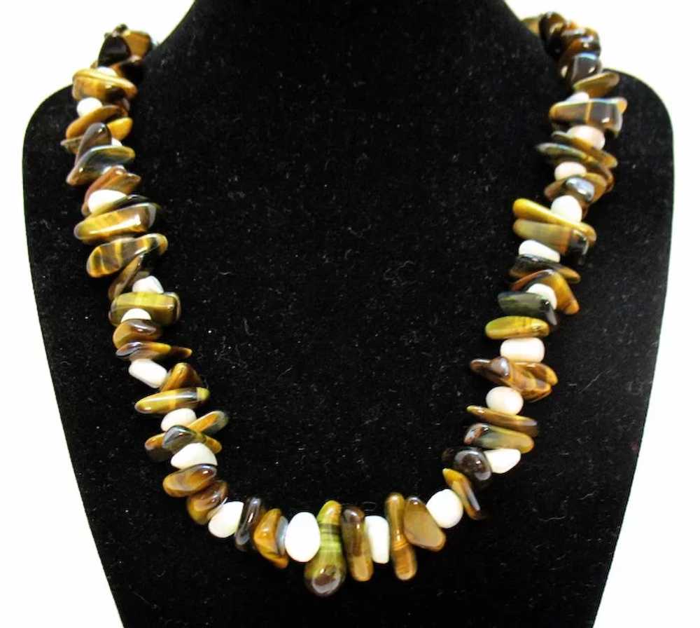 Gorgeous Vintage Tigers Eye Gemstone Mother of Pe… - image 3