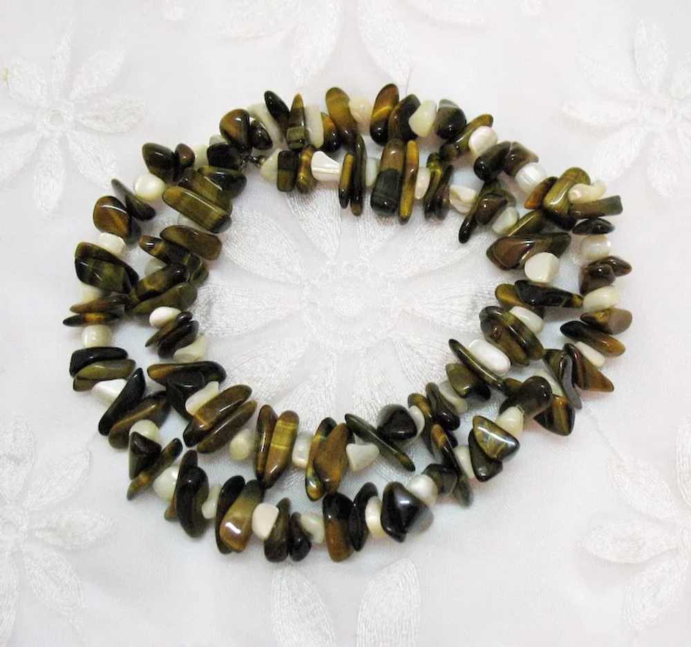 Gorgeous Vintage Tigers Eye Gemstone Mother of Pe… - image 6