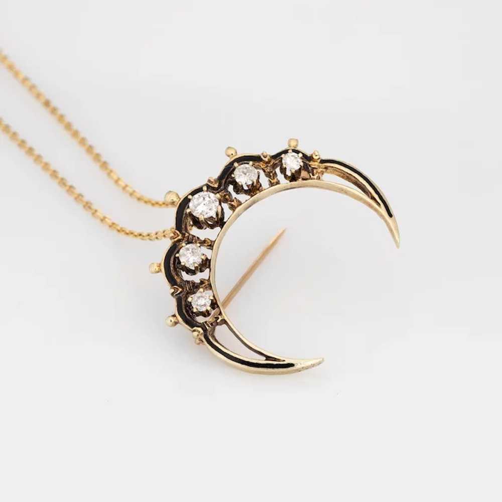 Crescent Moon Diamond Pendant Vintage 14 Karat Ye… - image 3