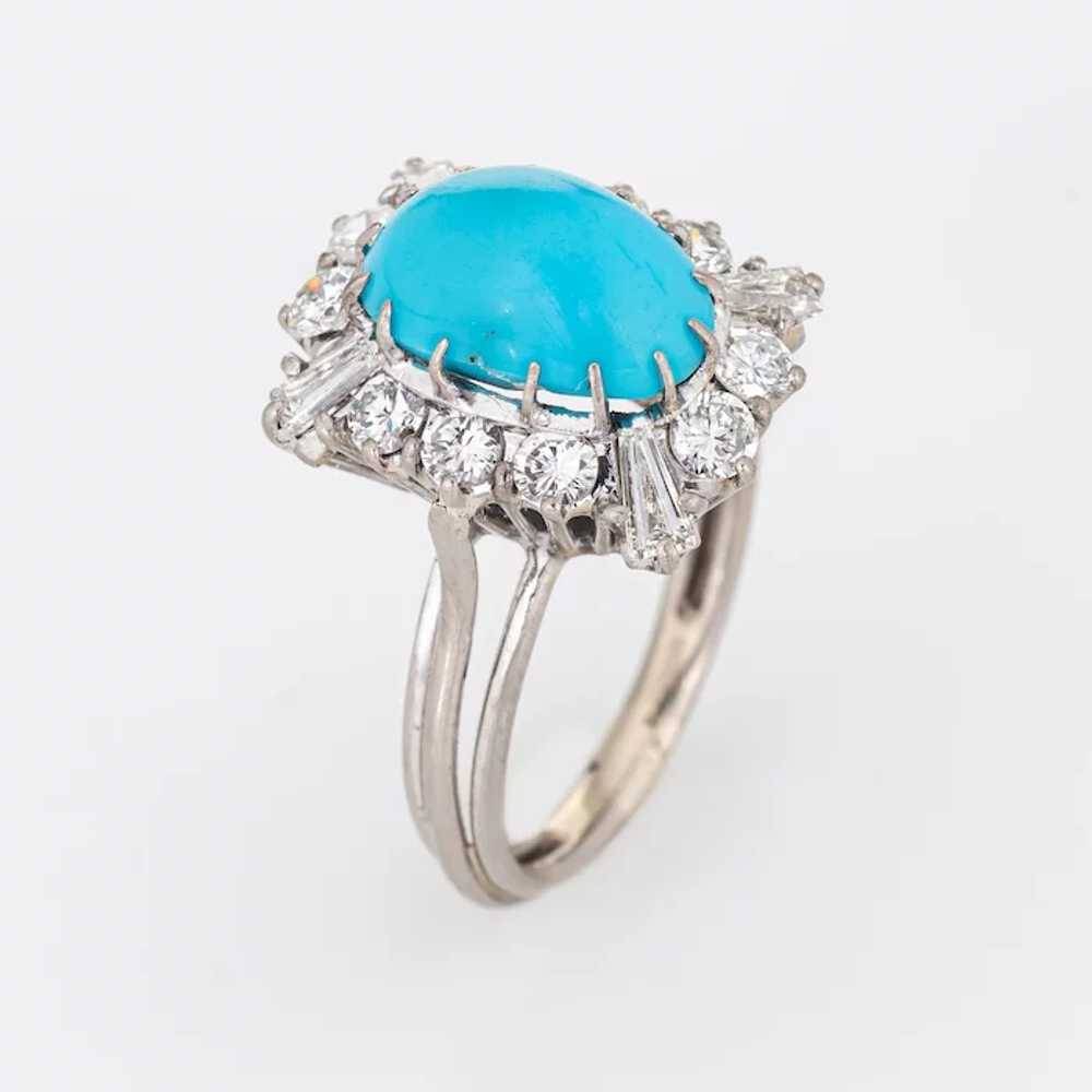 1ct Diamond Turquoise Square Ring Vintage 18 Kara… - image 2