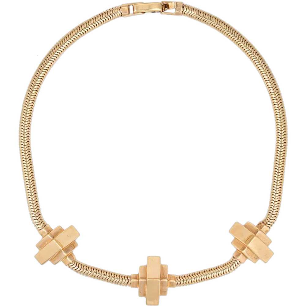 Retro 40s Necklace 14 Karat Gold Snake Chain Geom… - image 1