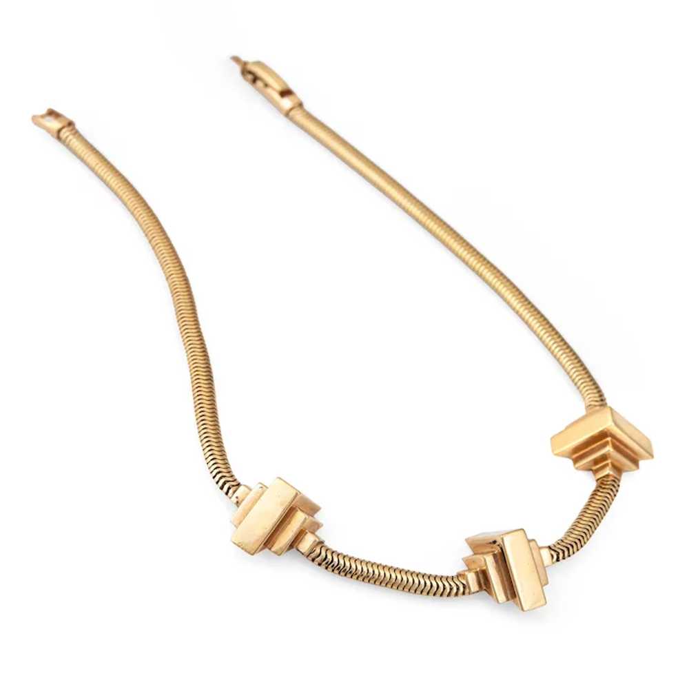 Retro 40s Necklace 14 Karat Gold Snake Chain Geom… - image 2