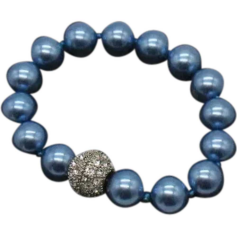 Super Gorgeous Honora Blue Dyed 12 mm Glass Pearl… - image 1