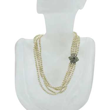 Stunning Vintage Four Strand Faux Cream Glass Pea… - image 1