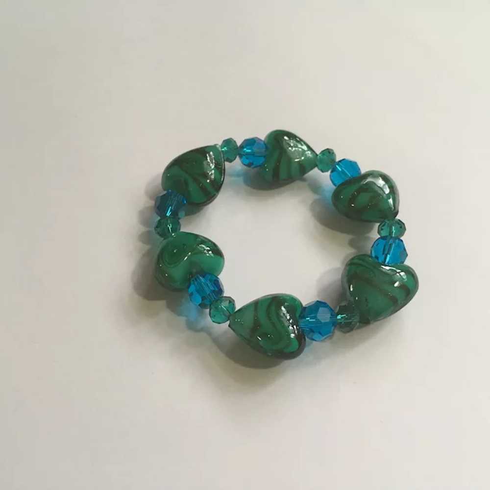 Vintage Glass Heart Bracelet with Sparkling Cryst… - image 2