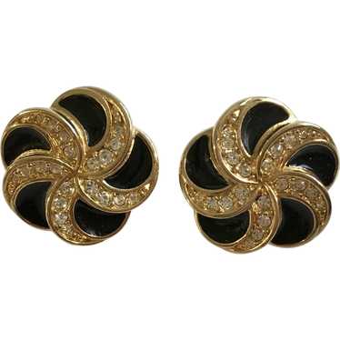 Swarovski Crystal Earrings Black and Gold-Tone Sp… - image 1