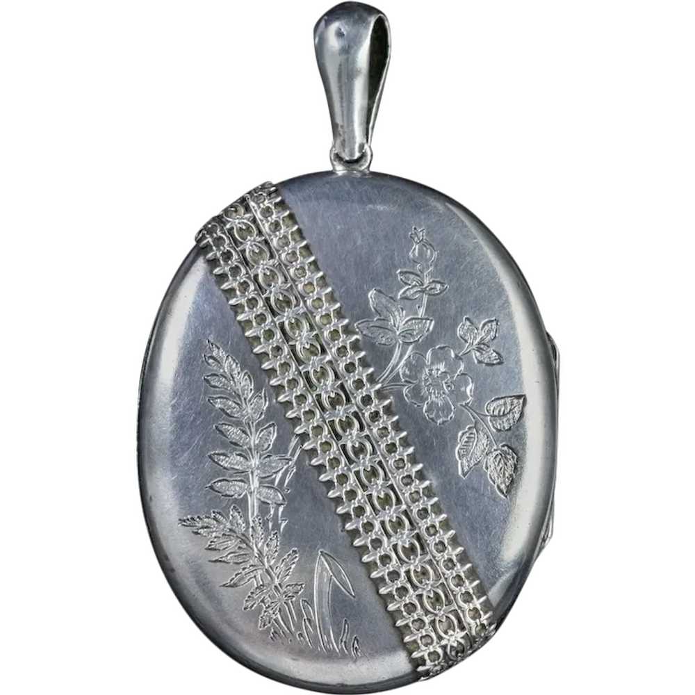 Antique Victorian Floral Locket Sterling Silver - image 1