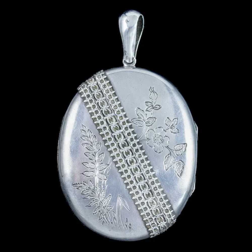 Antique Victorian Floral Locket Sterling Silver - image 3