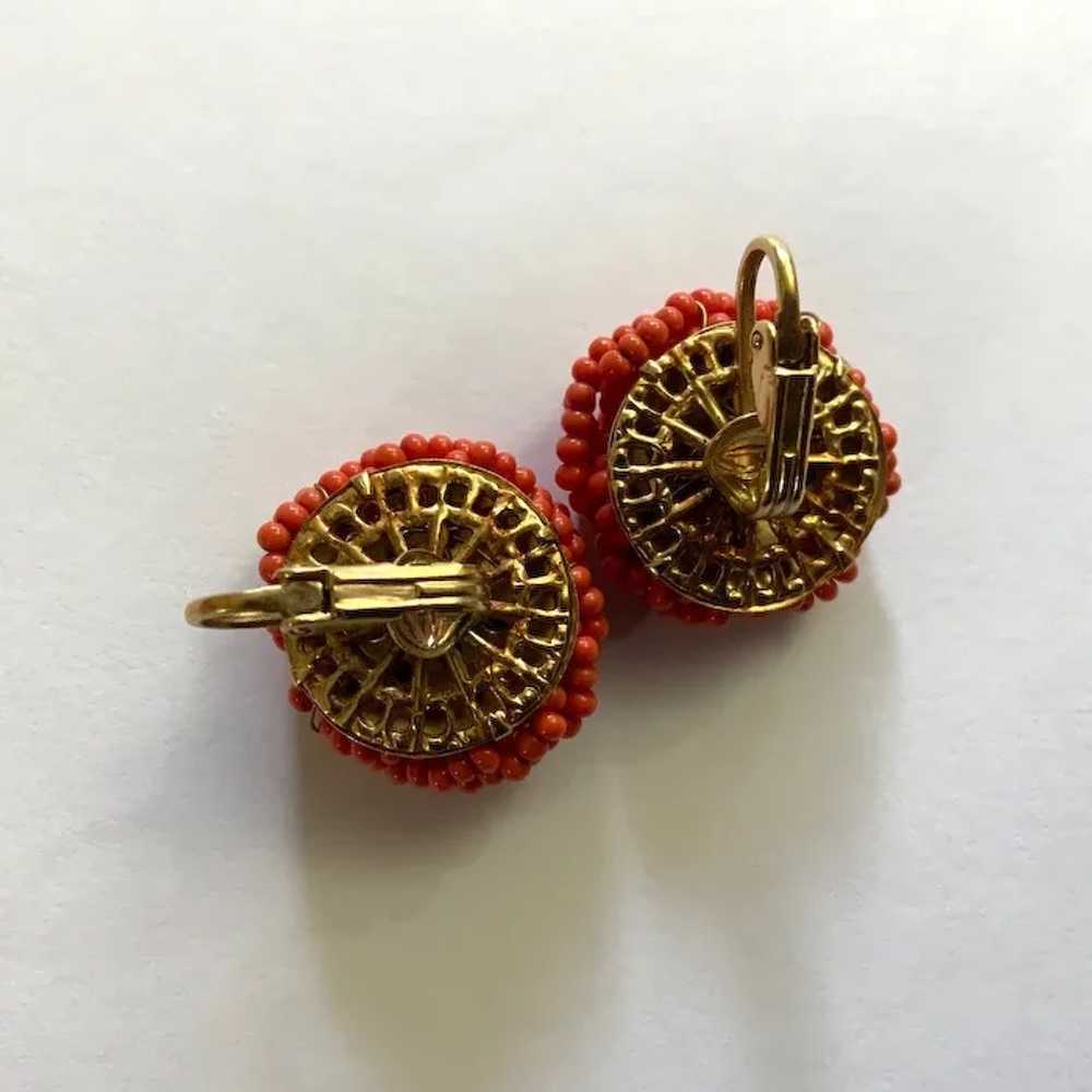 Small Coral Colored Beaded Gold-tone Clip-on Earr… - image 3