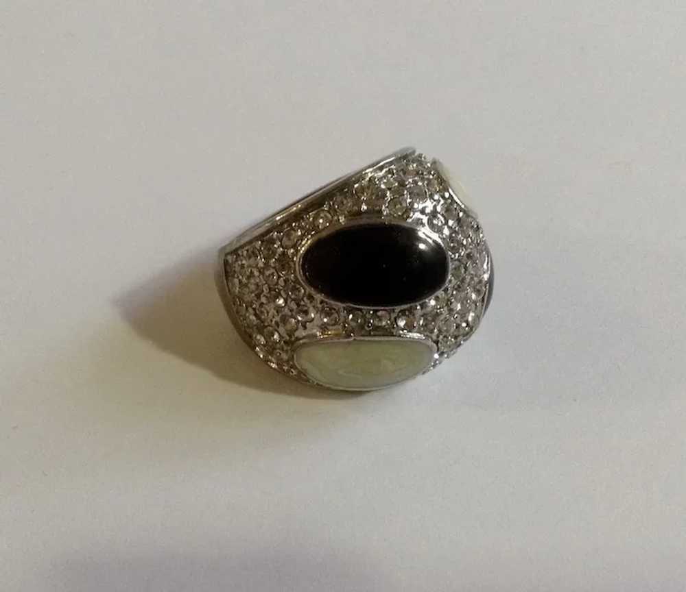 Black and White Faux Diamond Encrusted Silver-ton… - image 2