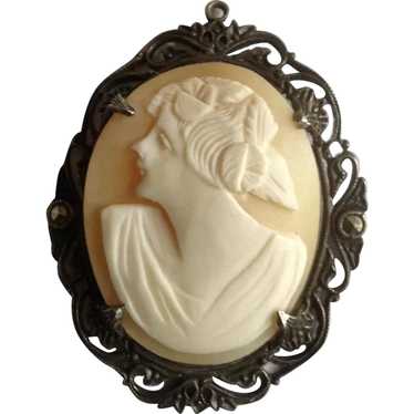 Vintage Cameo Woman On Sterling Silver Setting wi… - image 1