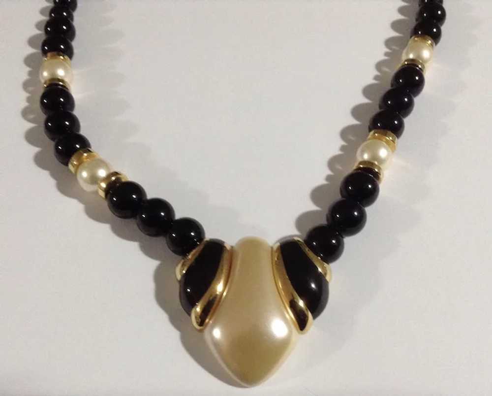 Beautiful Napier Black and White Faux Pearl Gold-… - image 2