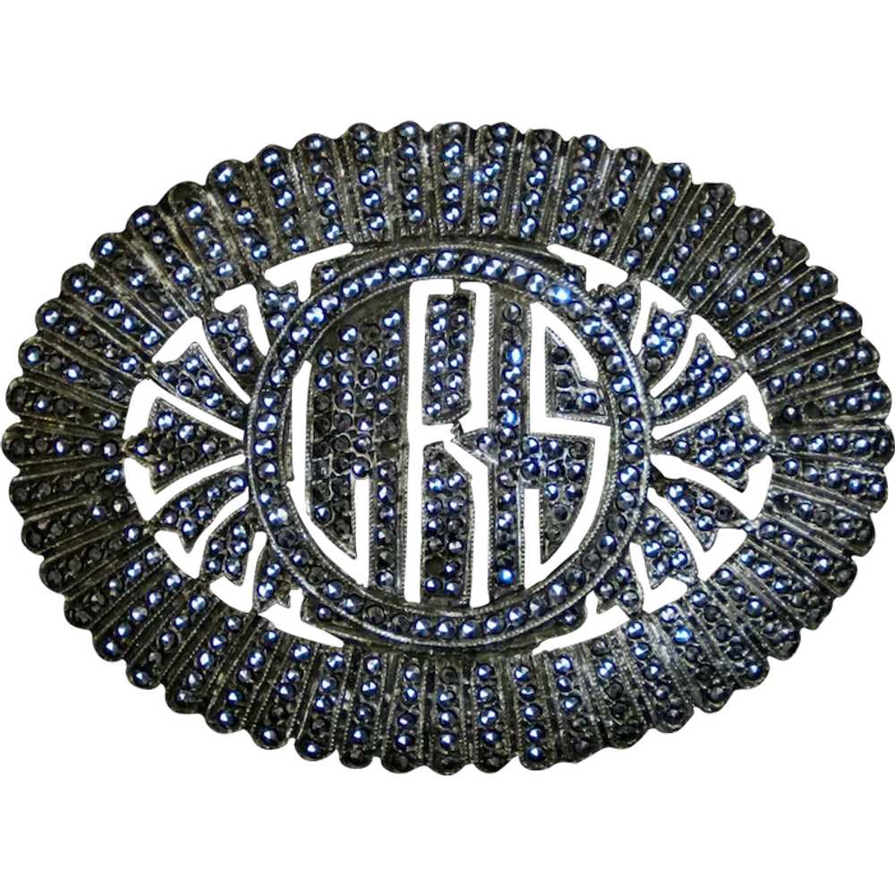 Art Deco Large Sterling Marcasite Pin Brooch - image 1