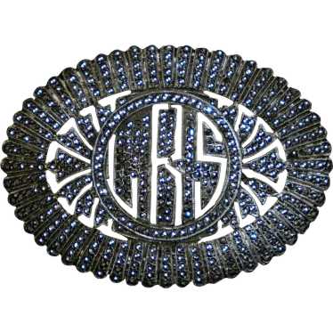 Art Deco Large Sterling Marcasite Pin Brooch - image 1