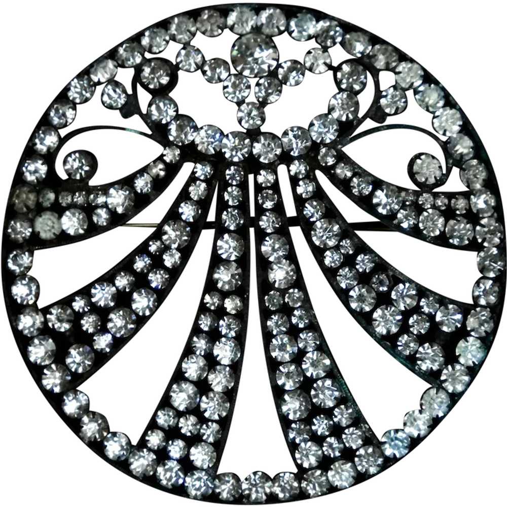 WOW! Huge Art Deco Crystal Circle Pin - image 1