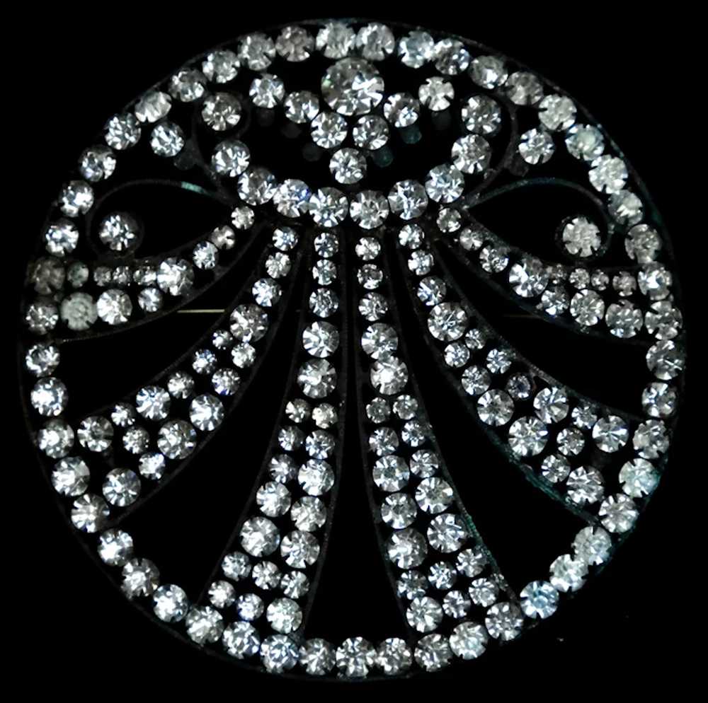 WOW! Huge Art Deco Crystal Circle Pin - image 3