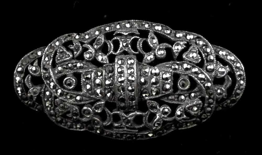 Art Deco Sterling Marcasite Pin Brooch - image 2