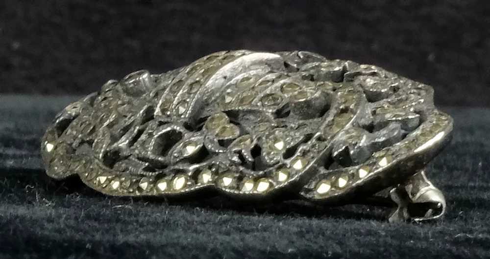 Art Deco Sterling Marcasite Pin Brooch - image 3