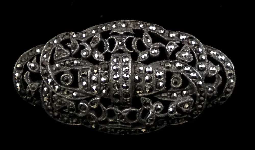 Art Deco Sterling Marcasite Pin Brooch - image 6