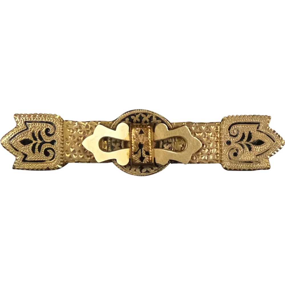 Quality Victorian 9K Gold Front Enamel Bar Pin - image 1