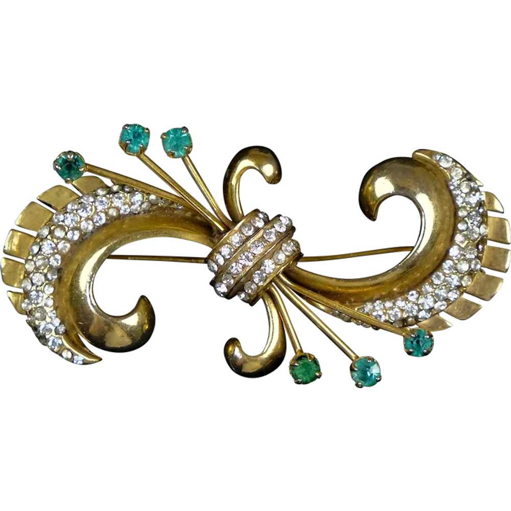 Stunning Large Retro Swirl Pin with Crystals - image 1